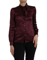 Dolce & Gabbana Maroon Ascot Collar Long Sleeve Top Blouse -   -  Dolce & Gabbana.