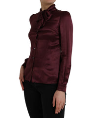 Dolce & Gabbana Maroon Ascot Collar Long Sleeve Top Blouse -   -  Dolce & Gabbana.
