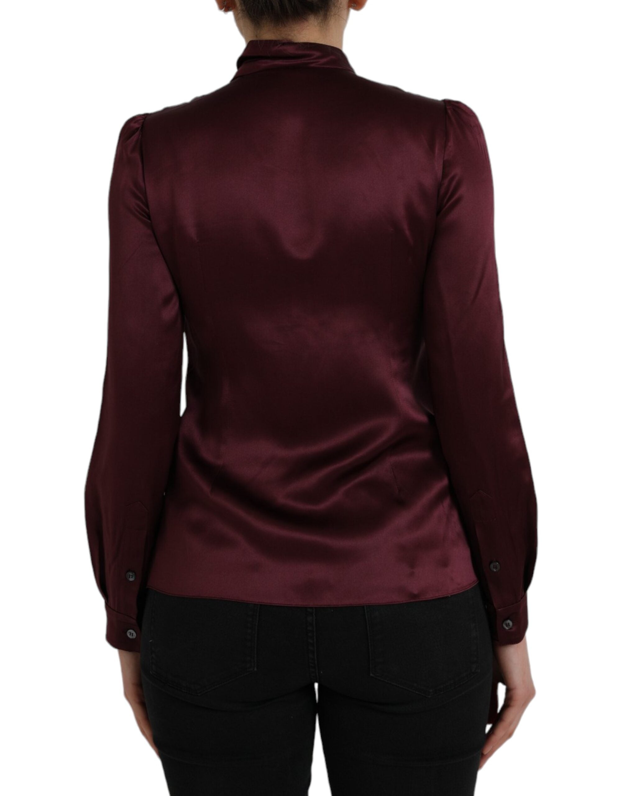 Dolce & Gabbana Maroon Ascot Collar Long Sleeve Top Blouse -   -  Dolce & Gabbana. Dolce & Gabbana Maroon Ascot Collar Long Sleeve Top Blouse -   -  Dolce & Gabbana.