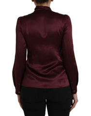 Dolce & Gabbana Maroon Ascot Collar Long Sleeve Top Blouse -   -  Dolce & Gabbana.