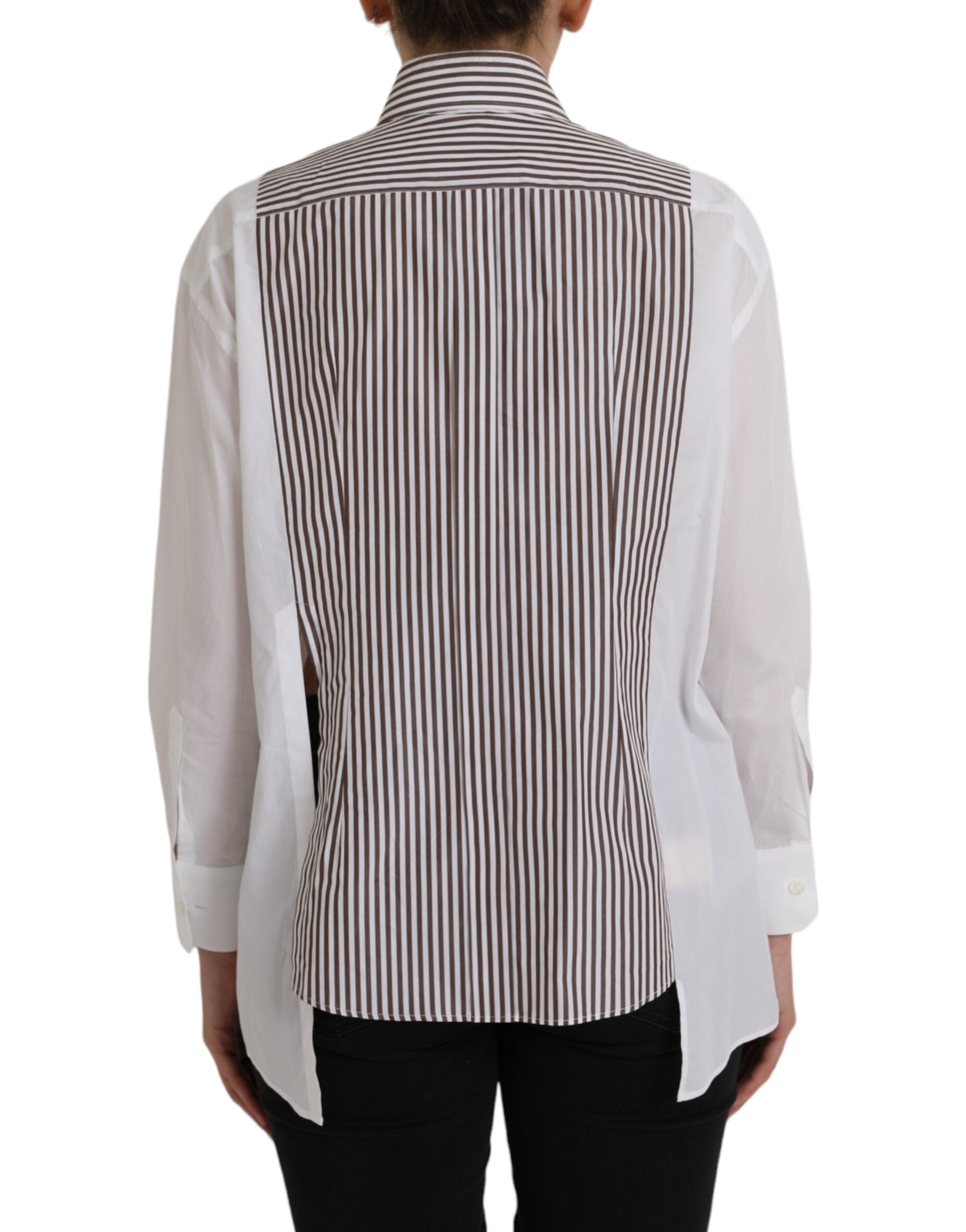 Dolce & Gabbana White Stripes Cotton Long Sleeves Ruffle Collar Top -   -  Dolce & Gabbana. Dolce & Gabbana White Stripes Cotton Long Sleeves Ruffle Collar Top -   -  Dolce & Gabbana.