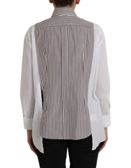 Dolce & Gabbana White Stripes Cotton Long Sleeves Ruffle Collar Top -   -  Dolce & Gabbana.
