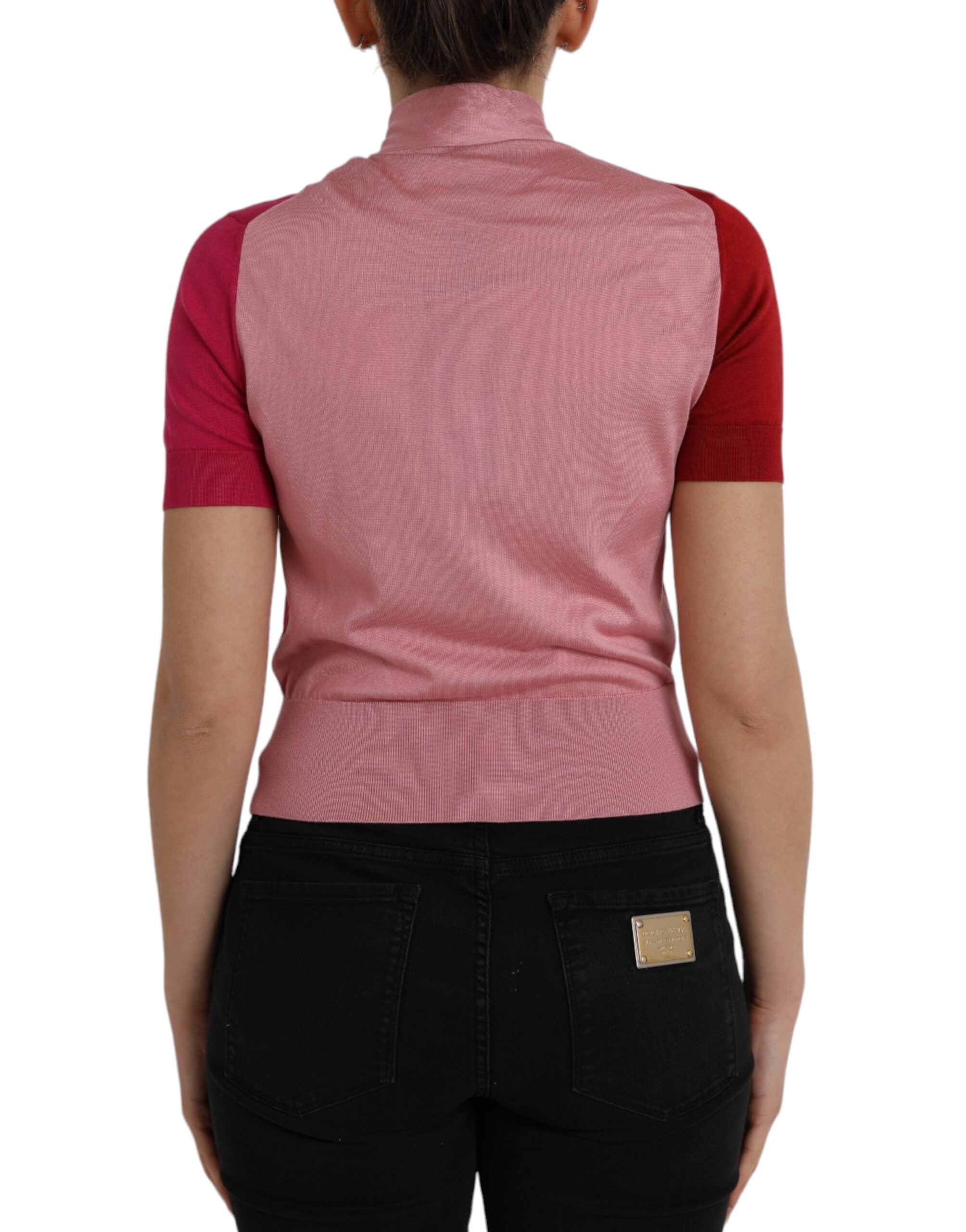 Dolce & Gabbana Pink Short Sleeves Pullover Ascot Collar Top -   -  Dolce & Gabbana. Dolce & Gabbana Pink Short Sleeves Pullover Ascot Collar Top -   -  Dolce & Gabbana.