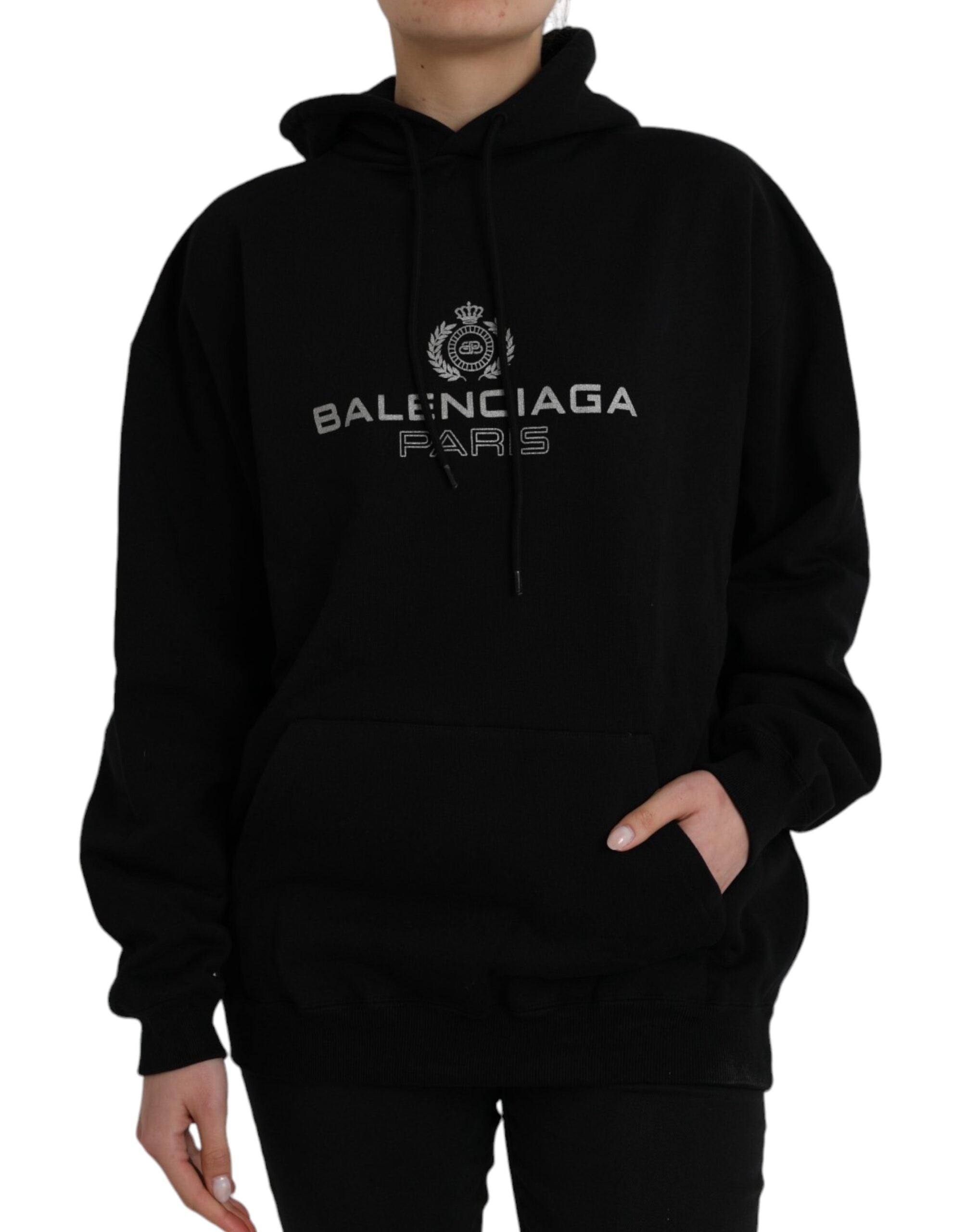 Balenciaga Black Cotton Logo Hooded Pullover Sweatshirt Sweater -   -  Balenciaga. Balenciaga Black Cotton Logo Hooded Pullover Sweatshirt Sweater -   -  Balenciaga.