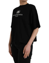 Balenciaga Black Cotton Logo Crew Neck Short Sleeves T-shirt -   -  Balenciaga.