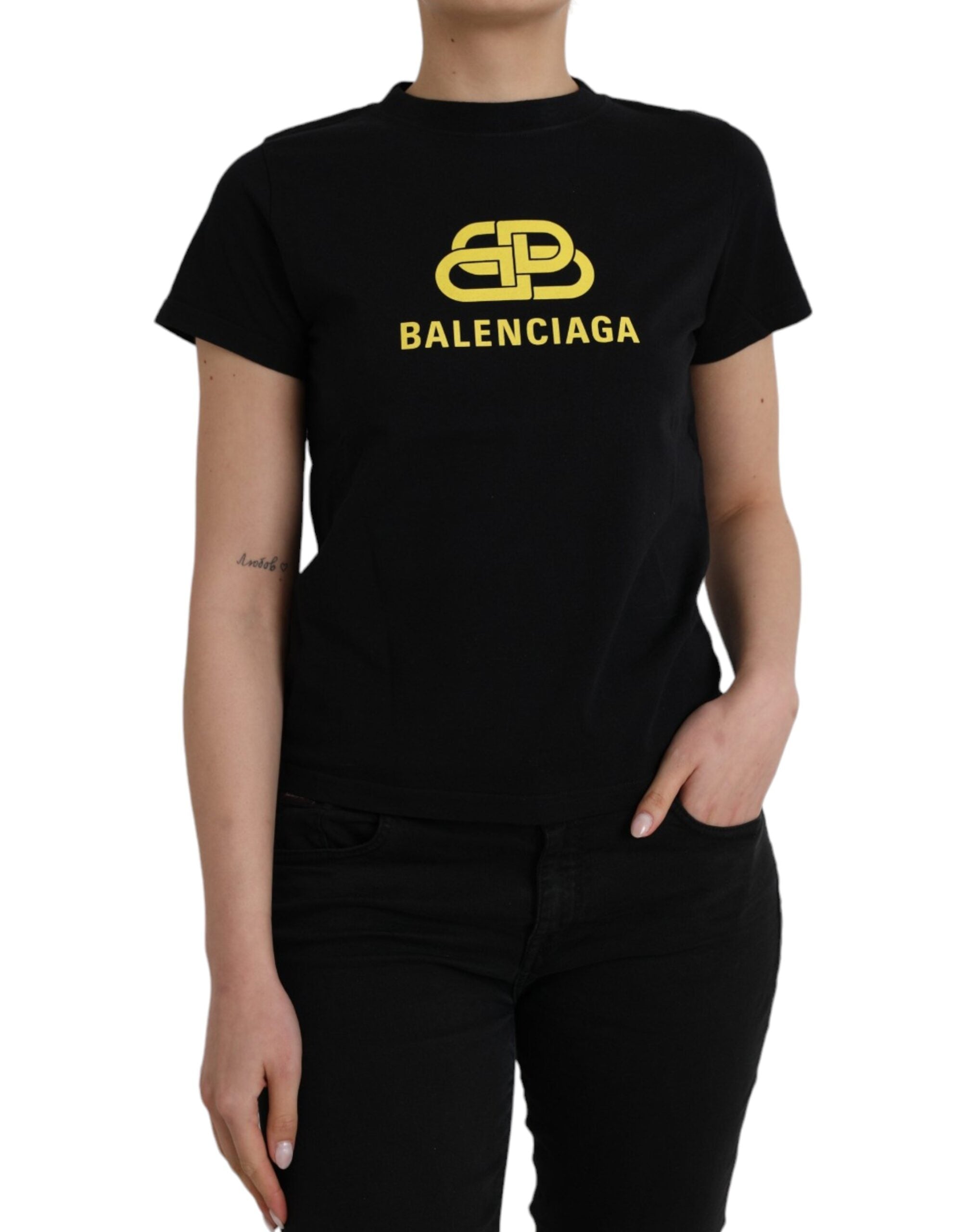 Balenciaga Black Cotton Logo Print Crew Neck Short Sleeves T-shirt -   -  Balenciaga.