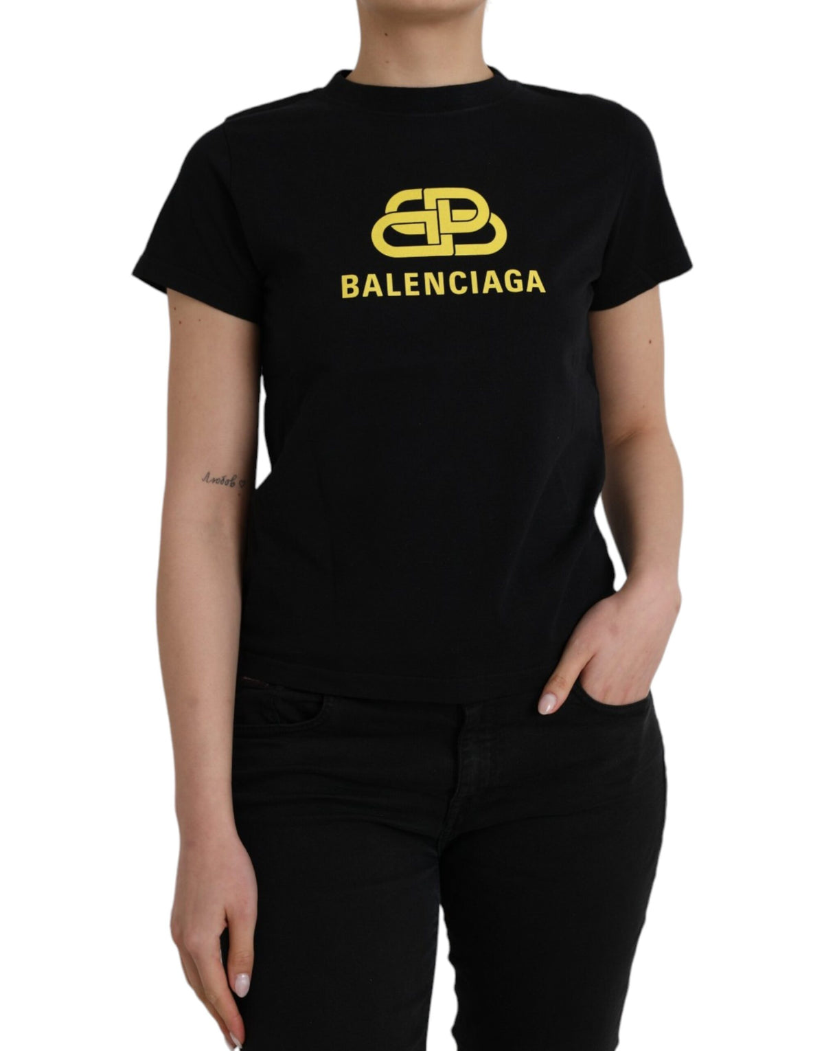 Balenciaga Black Cotton Logo Print Crew Neck Short Sleeves T-shirt -   -  Balenciaga.