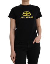 Balenciaga Black Cotton Logo Print Crew Neck Short Sleeves T-shirt -   -  Balenciaga.