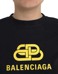 Balenciaga Black Cotton Logo Print Crew Neck Short Sleeves T-shirt -   -  Balenciaga.