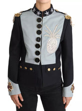 Dolce & Gabbana Blue Button Crystal Embellished Cotton Jacket -   -  Dolce & Gabbana.
