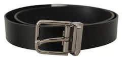 Dolce & Gabbana Black Calf Leather Logo Engraved Metal Buckle Belt -   -  Dolce & Gabbana.