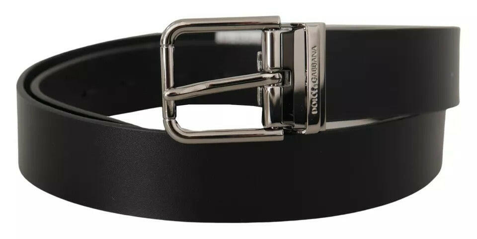 Dolce & Gabbana Black Calf Leather Logo Engraved Metal Buckle Belt -   -  Dolce & Gabbana.