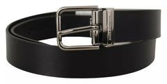 Dolce & Gabbana Black Calf Leather Logo Engraved Metal Buckle Belt -   -  Dolce & Gabbana.