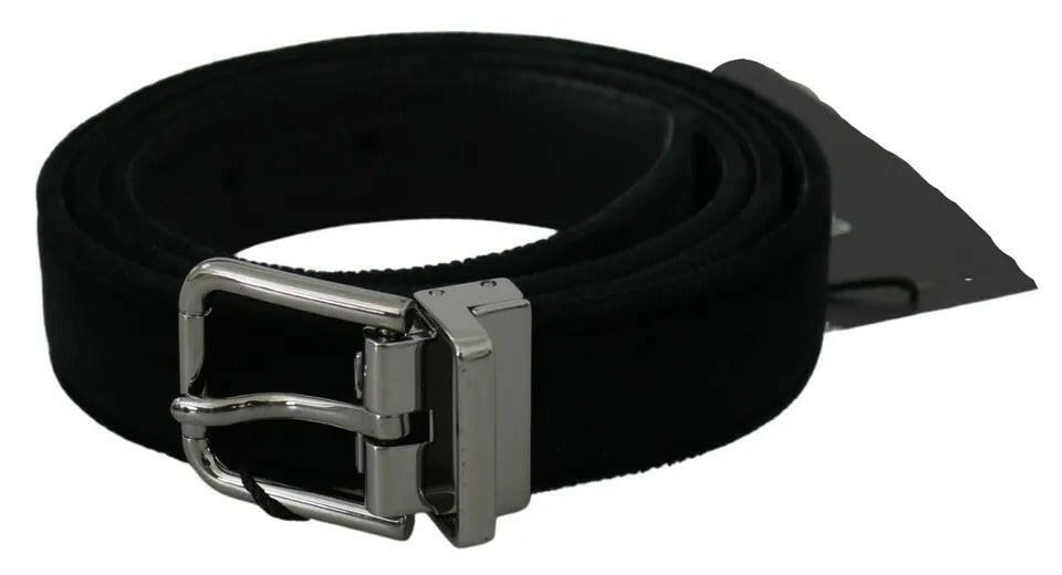 Dolce & Gabbana Black Velvet Leather Silver Buckle Belt -   -  Dolce & Gabbana. Dolce & Gabbana Black Velvet Leather Silver Buckle Belt -   -  Dolce & Gabbana.