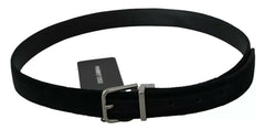 Dolce & Gabbana Black Velvet Leather Silver Buckle Belt -   -  Dolce & Gabbana.