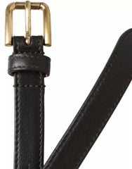 Dolce & Gabbana Dark Brown Leather Gold Metal Buckle Women Belt -   -  Dolce & Gabbana.