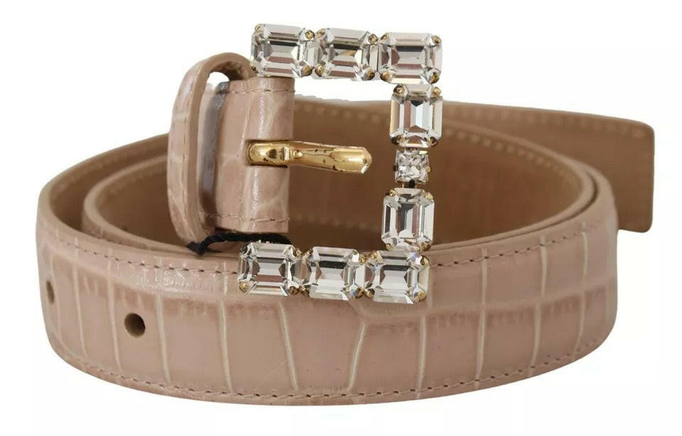 Dolce & Gabbana Beige Leather Crystal Buckle Women Belt -   -  Dolce & Gabbana.
