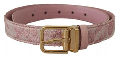 Dolce & Gabbana Pink Jaquard Embroidered Gold Tone Metal Buckle Belt -   -  Dolce & Gabbana.