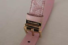 Dolce & Gabbana Pink Jaquard Embroidered Gold Tone Metal Buckle Belt -   -  Dolce & Gabbana.
