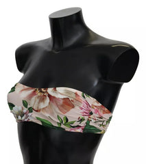 Dolce & Gabbana Pink Floral Print Swimsuit Beachwear Bikini Top - - Dolce & Gabbana.