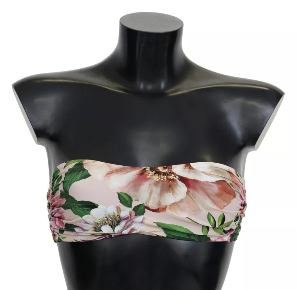 Dolce & Gabbana Pink Floral Print Swimsuit Beachwear Bikini Top - - Dolce & Gabbana.
