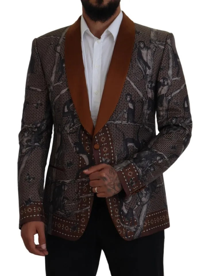 Dolce & Gabbana Bronze Monkey Print Silk Slim Jacket Blazer -   -  Dolce & Gabbana. Dolce & Gabbana Bronze Monkey Print Silk Slim Jacket Blazer -   -  Dolce & Gabbana.