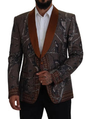 Dolce & Gabbana Bronze Monkey Print Silk Slim Jacket Blazer -   -  Dolce & Gabbana.