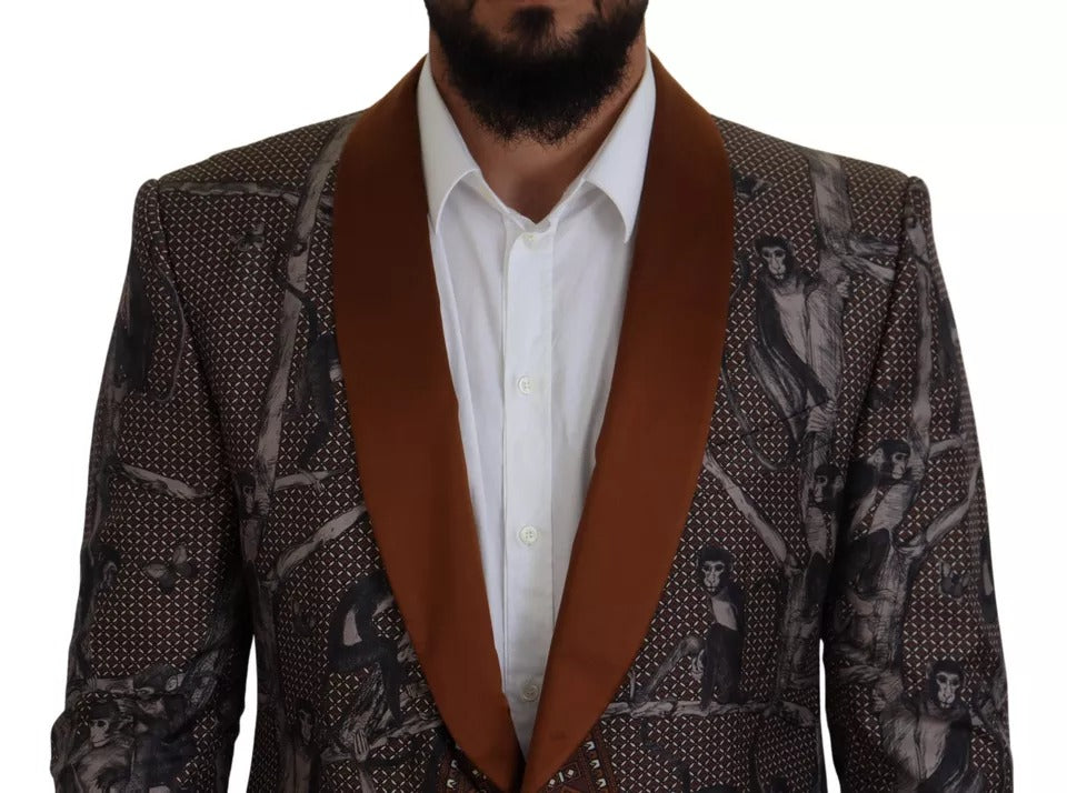 Dolce & Gabbana Bronze Monkey Print Silk Slim Jacket Blazer -   -  Dolce & Gabbana. Dolce & Gabbana Bronze Monkey Print Silk Slim Jacket Blazer -   -  Dolce & Gabbana.