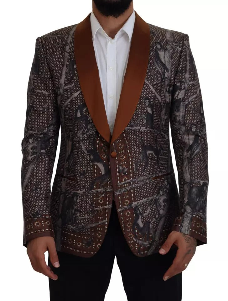 Dolce & Gabbana Bronze Monkey Print Silk Slim Jacket Blazer -   -  Dolce & Gabbana.