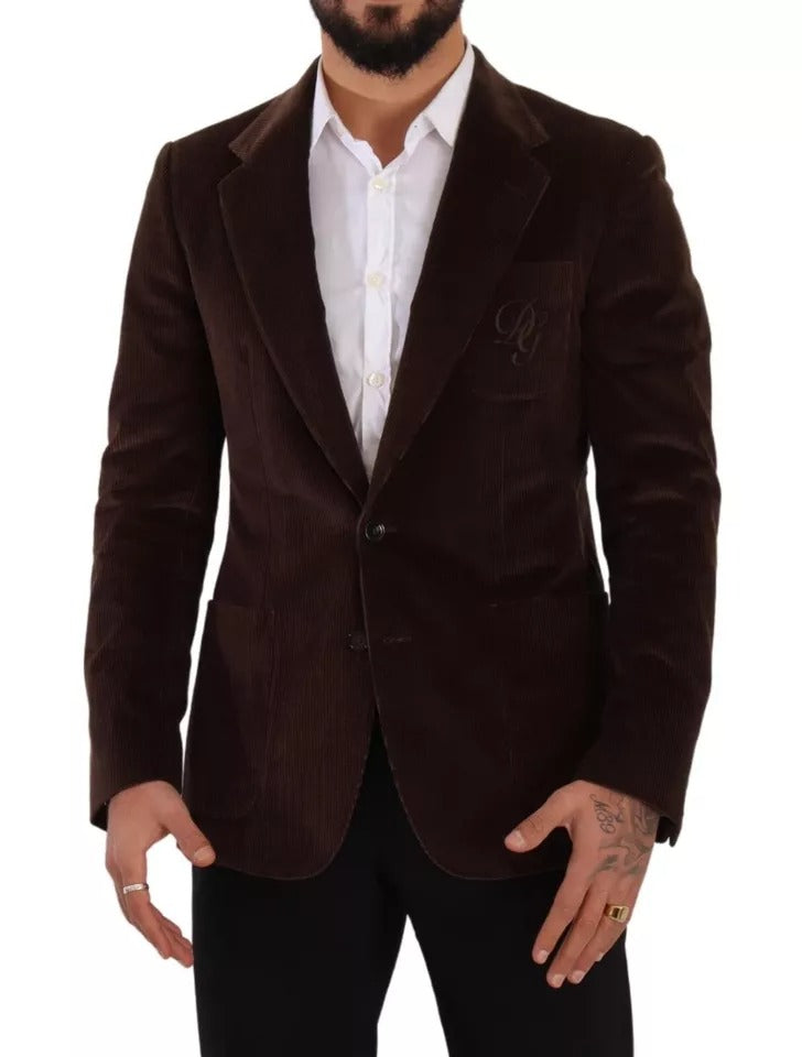 Dolce & Gabbana Brown Corduroy Slim Fit Coat DG Logo Blazer -   -  Dolce & Gabbana. Dolce & Gabbana Brown Corduroy Slim Fit Coat DG Logo Blazer -   -  Dolce & Gabbana.