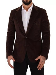 Dolce & Gabbana Brown Corduroy Slim Fit Coat DG Logo Blazer -   -  Dolce & Gabbana.