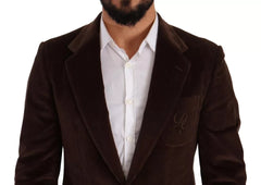 Dolce & Gabbana Brown Corduroy Slim Fit Coat DG Logo Blazer -   -  Dolce & Gabbana.