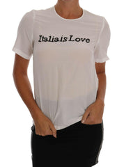 Dolce & Gabbana White Silk ITALIA IS LOVE Blouse T-shirt -   -  Dolce & Gabbana.