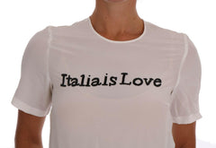 Dolce & Gabbana White Silk ITALIA IS LOVE Blouse T-shirt -   -  Dolce & Gabbana.