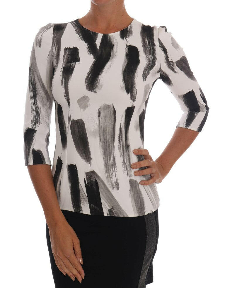 Dolce & Gabbana White Black Striped Printed Blouse Top -   -  Dolce & Gabbana.