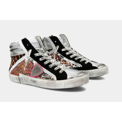 Philippe Model Elegant Gray Leather Sneakers with Sequin Details -   -  Philippe Model.