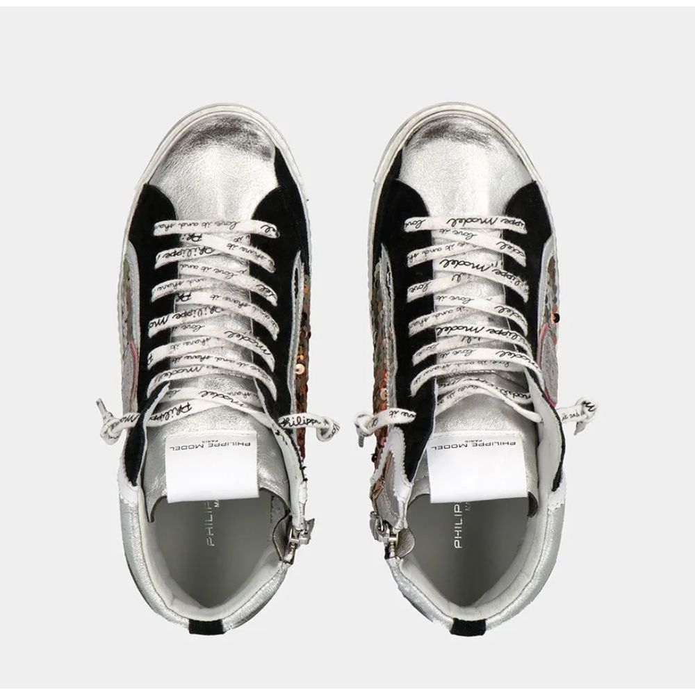 Philippe Model Elegant Gray Leather Sneakers with Sequin Details -   -  Philippe Model. Philippe Model Elegant Gray Leather Sneakers with Sequin Details -   -  Philippe Model.