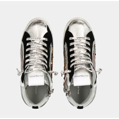 Philippe Model Elegant Gray Leather Sneakers with Sequin Details -   -  Philippe Model.