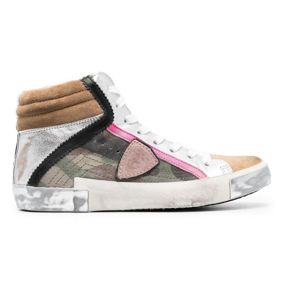 Philippe Model Army Green High-Top Sneakers with Leather Accents -   -  Philippe Model.