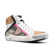 Philippe Model Army Green High-Top Sneakers with Leather Accents -   -  Philippe Model.