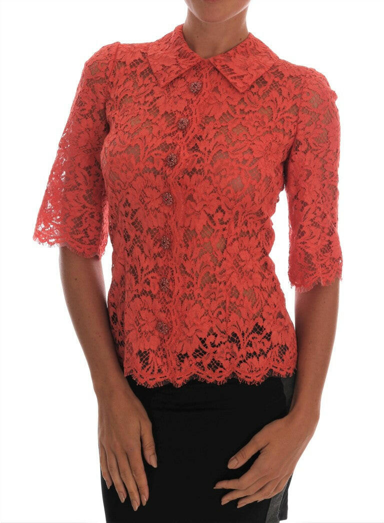 Dolce & Gabbana Orange Crystal Buttons Floral Lace Blouse -   -  Dolce & Gabbana.