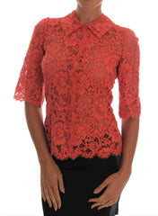 Dolce & Gabbana Orange Crystal Buttons Floral Lace Blouse -   -  Dolce & Gabbana.
