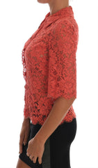 Dolce & Gabbana Orange Crystal Buttons Floral Lace Blouse -   -  Dolce & Gabbana.