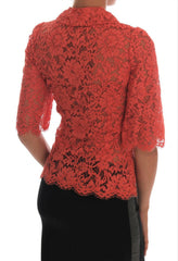 Dolce & Gabbana Orange Crystal Buttons Floral Lace Blouse -   -  Dolce & Gabbana.