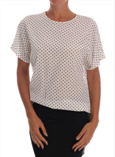 Dolce & Gabbana White Polka Dotted Silk T-shirt Top -   -  Dolce & Gabbana.
