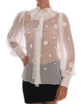 Dolce & Gabbana White Daisy Applique Silk Shirt -   -  Dolce & Gabbana.