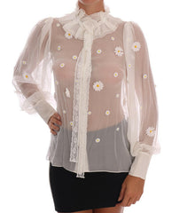 Dolce & Gabbana White Daisy Applique Silk Shirt -   -  Dolce & Gabbana.