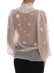 Dolce & Gabbana White Daisy Applique Silk Shirt -   -  Dolce & Gabbana.