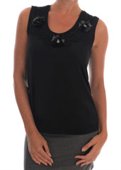 Dolce & Gabbana Black Cotton Floral Crystal Tank Top -   -  Dolce & Gabbana.
