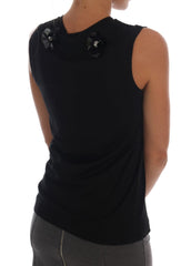 Dolce & Gabbana Black Cotton Floral Crystal Tank Top -   -  Dolce & Gabbana.
